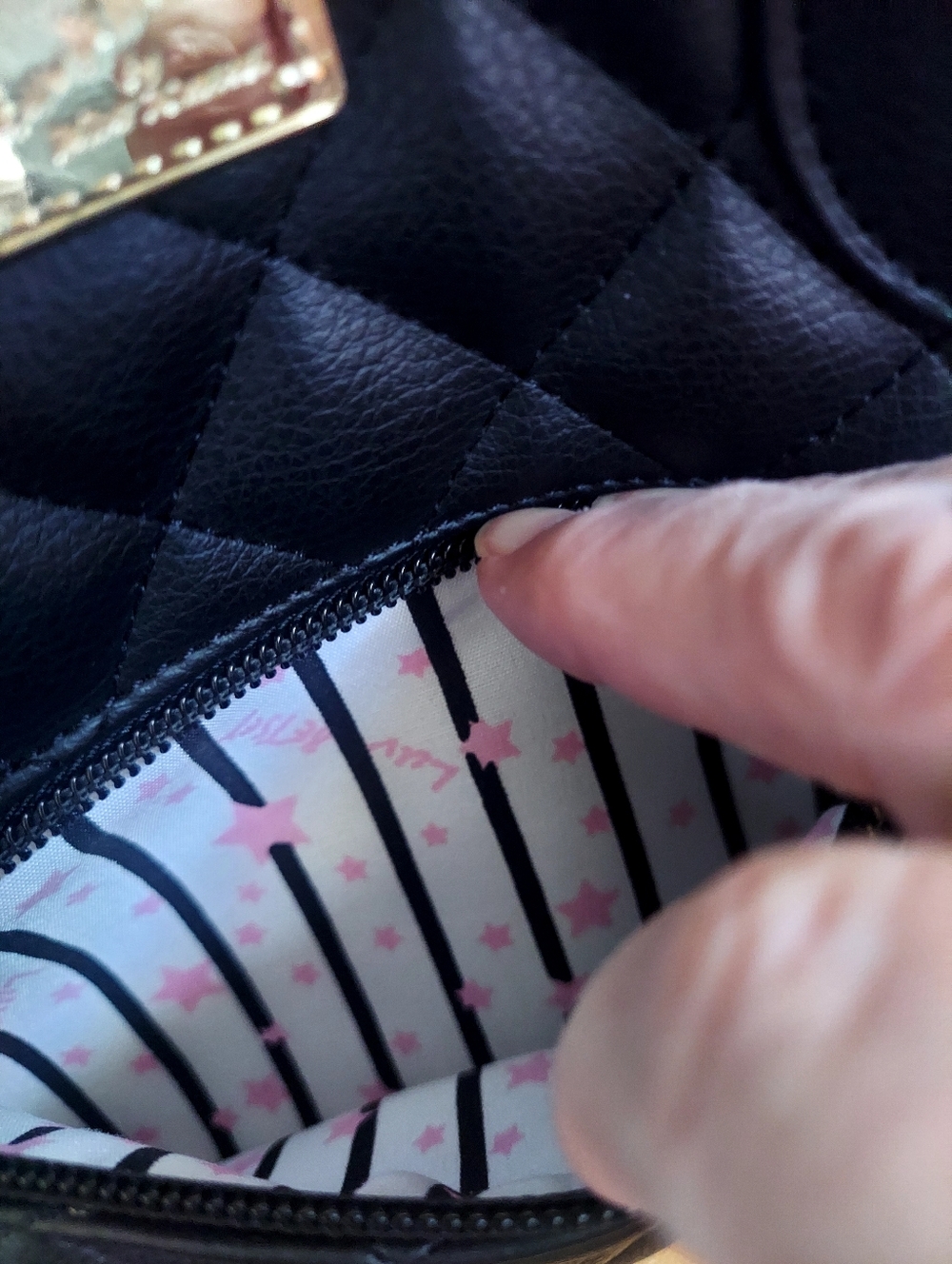 Luv Betsy Quilted Black Tote with Leopard Print Side Panels - Picture 4 of 13